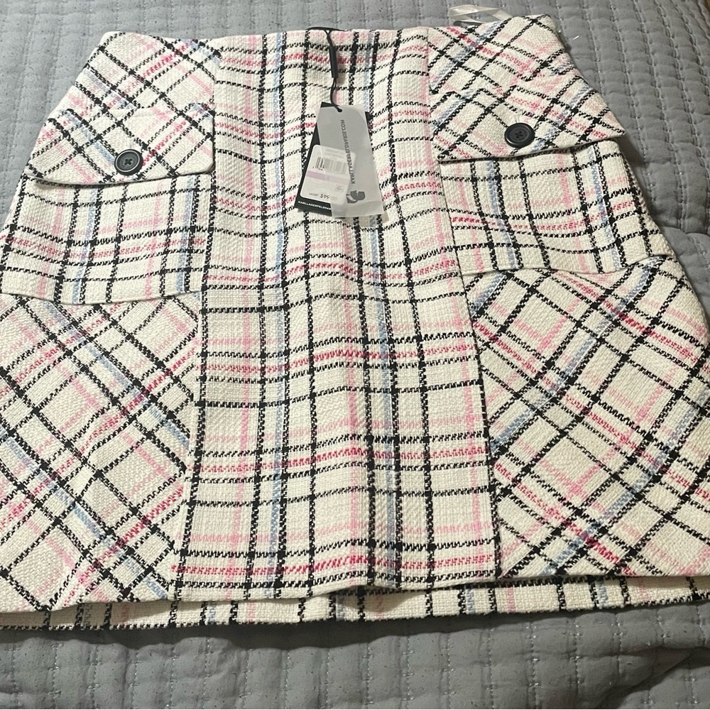 Karl Lagerfeld tweed plaid mini skirt size 6 $99.50
